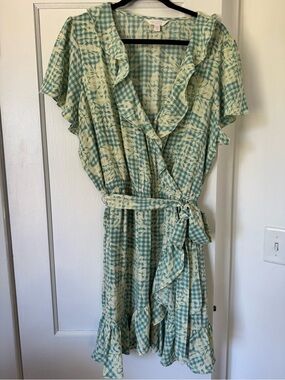 Lauren Conrad Green Printed Faux Wrap Summer Dress